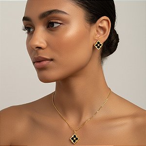 COLAR E BRINCO KIT TREVO DOURADO AÇO 316L⭐️