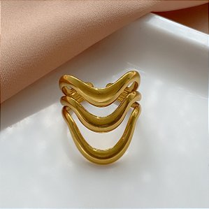 ANEL REGULÁVEL ONDAS DOURADO AÇO 316L⭐️