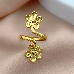 ANEL REGULÁVEL FLOR DUPLA DOURADO AÇO 316L⭐️