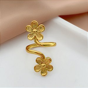 ANEL REGULÁVEL FLOR DUPLA DOURADO AÇO 316L⭐️