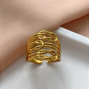 ANEL REGULÁVEL ENTRELAÇADO DOURADO AÇO 316L⭐️
