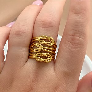 ANEL REGULÁVEL ENTRELAÇADO DOURADO AÇO 316L⭐️