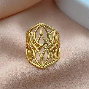 ANEL REGULÁVEL GEOMÉTRICO VAZADO DOURADO AÇO 316L⭐️