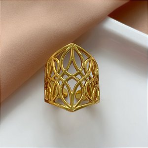 ANEL REGULÁVEL GEOMÉTRICO VAZADO DOURADO AÇO 316L⭐️