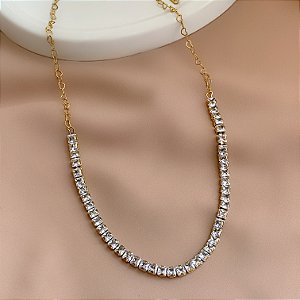 COLAR RIVIERA ZIRCÔNIA QUADRADA ELOS CORAÇÕES DOURADO AÇO 316L⭐️