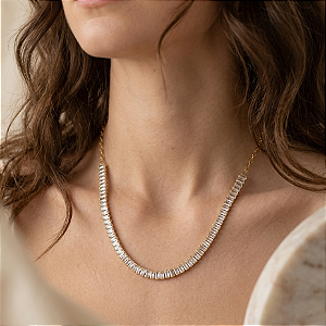 COLAR RIVIERA ZIRCÔNIA BAGUETE ELOS CORAÇÕES DOURADO AÇO 316L⭐️