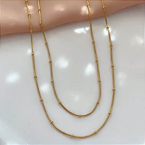 COLAR FINO DUPLO COM MINI BOLINHAS DOURADO AÇO 316L⭐️