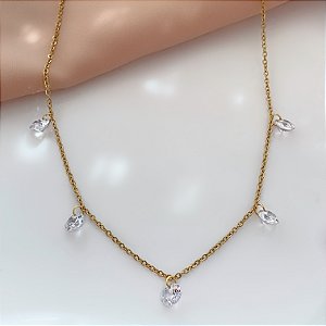 COLAR CORRENTE PINGENTES ZIRCÔNIAS DOURADO AÇO 316L⭐️