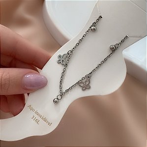 TORNOZELEIRA PINGENTES BORBOLETAS E BOLINHAS AÇO 316L⭐️