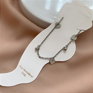 TORNOZELEIRA PINGENTES CORAÇÕES LISO E BOLINHAS AÇO 316L⭐️