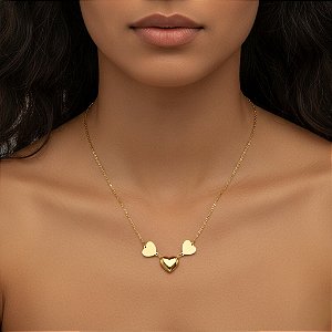COLAR TRÊS CORAÇÕES LISOS DOURADO AÇO 316L⭐️