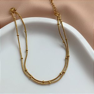 PULSEIRA CORRENTE DUPLA FINA MINI BOLINHAS DOURADO AÇO 316L⭐️