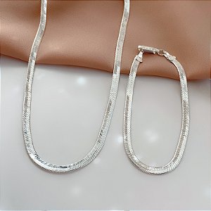 COLAR E PULSEIRA KIT FITA FINA P 3MM PRATA BIJU