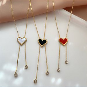 COLAR ESTILO GRAVATINHA CORAÇÃO RESINADO COLOR DOURADO AÇO 316L⭐️