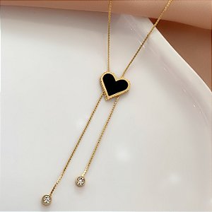 COLAR ESTILO GRAVATINHA CORAÇÃO RESINADO COLOR DOURADO AÇO 316L⭐️