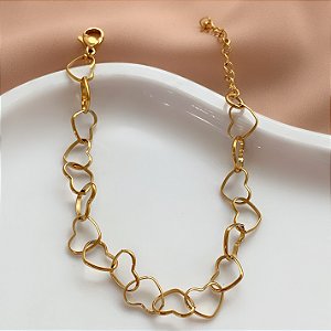 PULSEIRA ELOS DE CORAÇÕES G DOURADO AÇO 316L⭐️