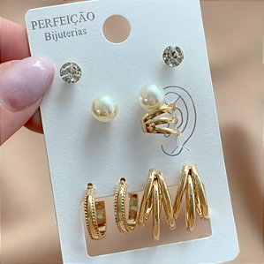 BRINCO KIT ARGOLAS COM PIERCING FAKE MALU BIJU