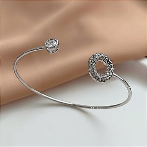 PULSEIRA / BRACELETE VAZADA CRAVEJADA E PONTO DE LUZ PRATEADO BIJU