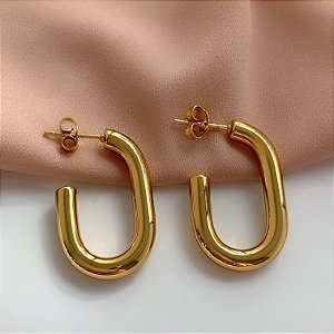 BRINCO ARGOLA TUBO RETANGULAR BOLEADA DOURADO AÇO 316L⭐️