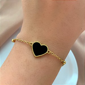 PULSEIRA CORRENTE BOLINHA CORAÇÃO RESINADO DOURADO AÇO 316L⭐️