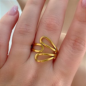 ANEL CURVAS VAZADAS DOURADO AÇO 316L⭐️