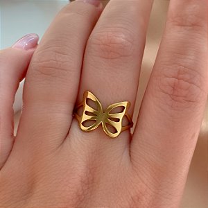 ANEL BORBOLETA VAZADA DOURADO AÇO 316L⭐️