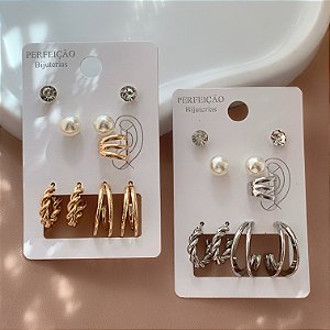 BRINCO KIT ARGOLAS COM PIERCING FAKE GABI BIJU