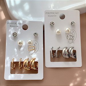 BRINCO KIT ARGOLAS COM PIERCING FAKE MARIA BIJU