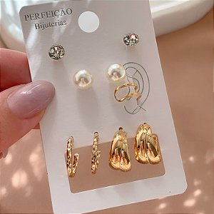 BRINCO KIT ARGOLAS COM PIERCING FAKE MARIA BIJU