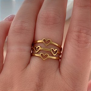 ANEL FIOS CORAÇÕES DOURADO AÇO 316L⭐️