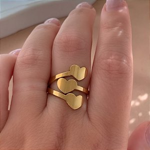 ANEL TRÊS CORAÇÕES DOURADO AÇO 316L⭐️