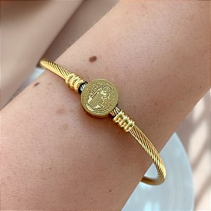 PULSEIRA / BRACELETE TORCIDO SÃO BENTO DOURADO AÇO 316L⭐️