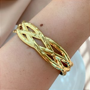 PULSEIRA / BRACELETE FIOS CRUZADOS DESENHADOS DOURADO AÇO 316L⭐️