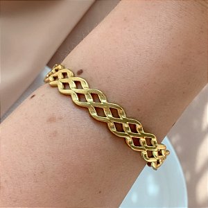 PULSEIRA / BRACELETE FIOS ONDULADOS DELICADOS DOURADO AÇO 316L⭐️