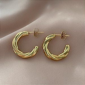 BRINCO ARGOLINHA FIOS DELICADOS ENTRELAÇADOS DOURADO AÇO 316L⭐️