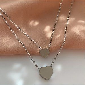 COLAR DUPLO CORAÇÕES LISOS AÇO 316L⭐️