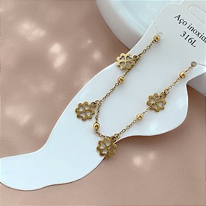 TORNOZELEIRA MINI TREVOS VAZADOS DOURADO AÇO 316L⭐️