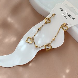 TORNOZELEIRA MINI CORAÇÕES VAZADOS DOURADO AÇO 316L⭐️
