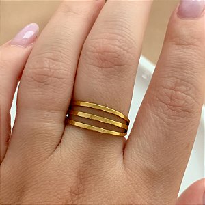 ANEL TRÊS FIOS DELICADOS DOURADO AÇO 316L⭐️