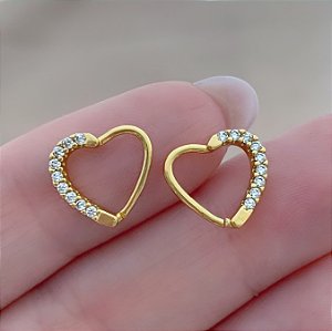 PIERCING CARTILAGEM/ DAITH CORAÇÃO METADE ZIRCÔNIA 9MM FOLHEADO A OURO 18K SEMIJOIA PARA ATUALIZAÇÃO ⭐️