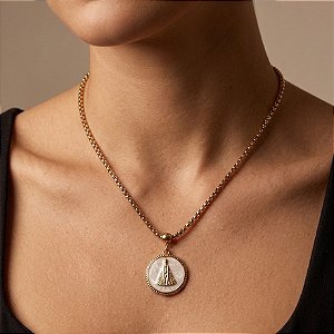 COLAR CORRENTE GROSSA PLAQUINHA NOSSA SENHORA DOURADO AÇO 316L⭐️