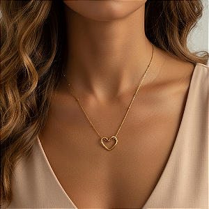 COLAR FINO BOLINHAS PINGENTE CORAÇÃO DOURADO AÇO 316L⭐️