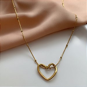 COLAR FINO BOLINHAS PINGENTE CORAÇÃO DOURADO AÇO 316L⭐️