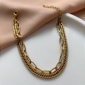 PULSEIRA CORRENTE DUPLA DOURADO AÇO 316L⭐️
