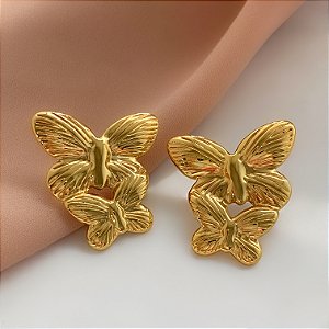 BRINCO BORBOLETA DUPLA DOURADO AÇO 316L⭐️