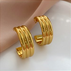 BRINCO ARGOLA TRÊS FIOS LISOS DOURADO AÇO 316L⭐️