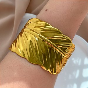 BRACELETE GROSSO FORMATO FOLHA DOURADO AÇO 316L⭐️