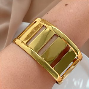 BRACELETE GROSSO FENDAS DOURADO AÇO 316L⭐️