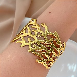 BRACELETE GROSSO FORMATO CORAIS MARINHOS DOURADO AÇO 316L⭐️