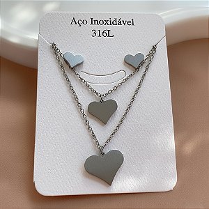 COLAR E BRINCO KIT CORAÇÕES LISOS CLÁSSICOS AÇO 316L⭐️
